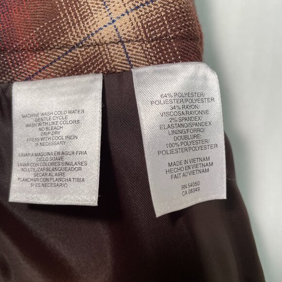 JONES WEAR Skirt Size 10 Pleated Knee Length Brown Plaid Lined Zip Back Stretch - Picture 10 of 12